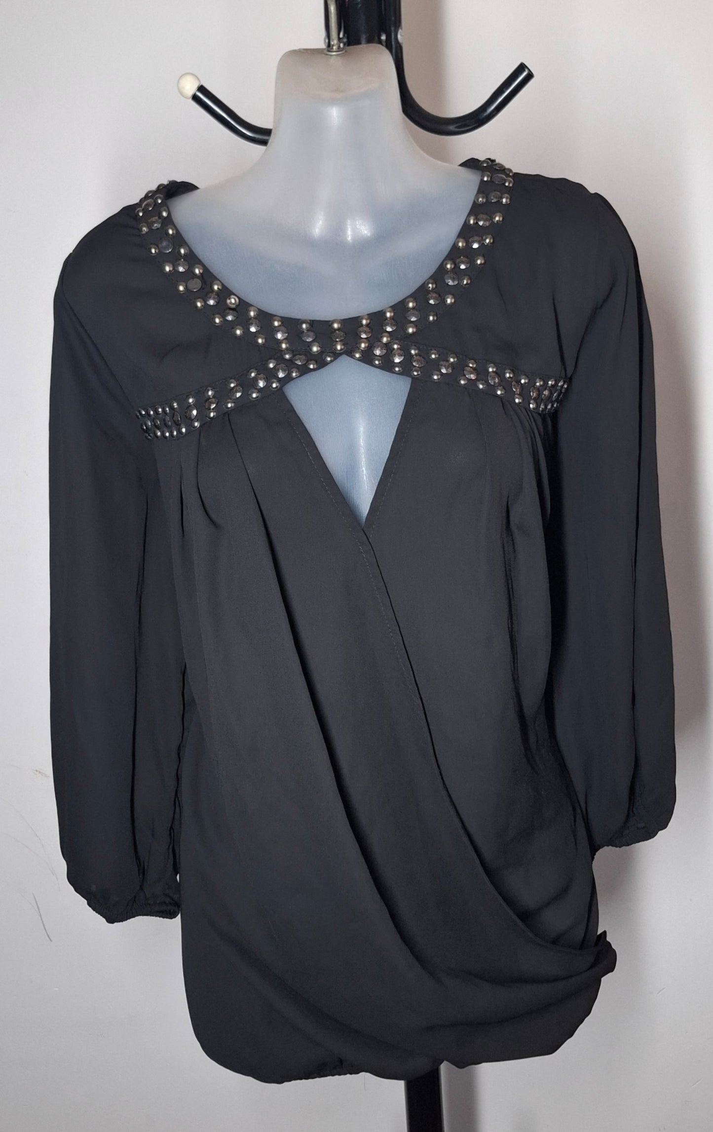 City Chic XS - BLACK Studded Peekaboo Top