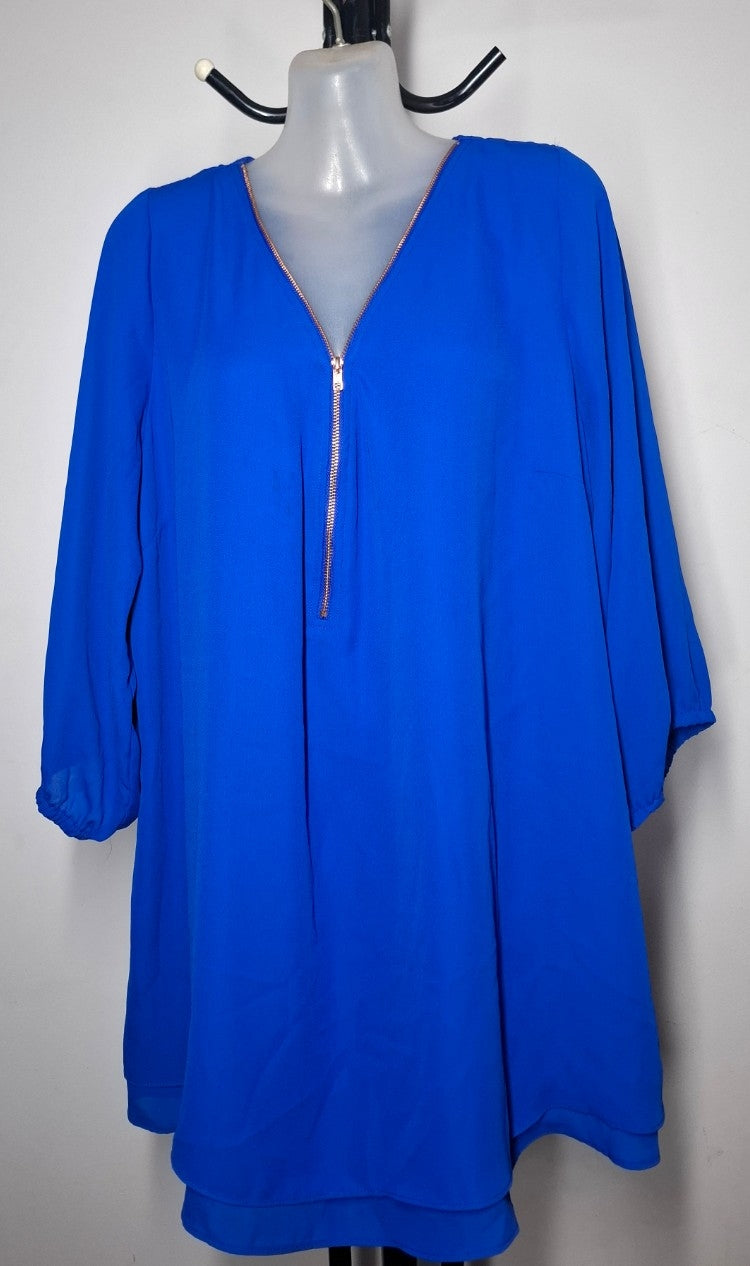 City Chic Large - Blue Zip Sexy Elbow Fling Top With Sleeves