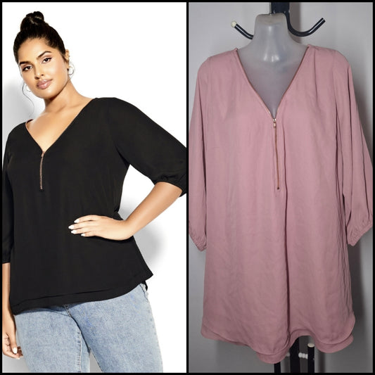 City Chic Small - Pink Sexy Elbow Fling Zip Top With Sleeves