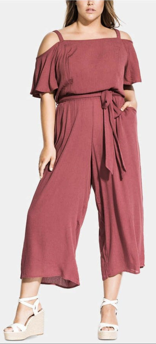City Chic Medium - Wide Leg Cold Shoulder Jumpsuit