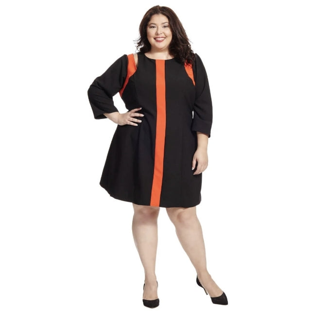 City Chic Small - Black And Orange Dress With Cut-Out Detail