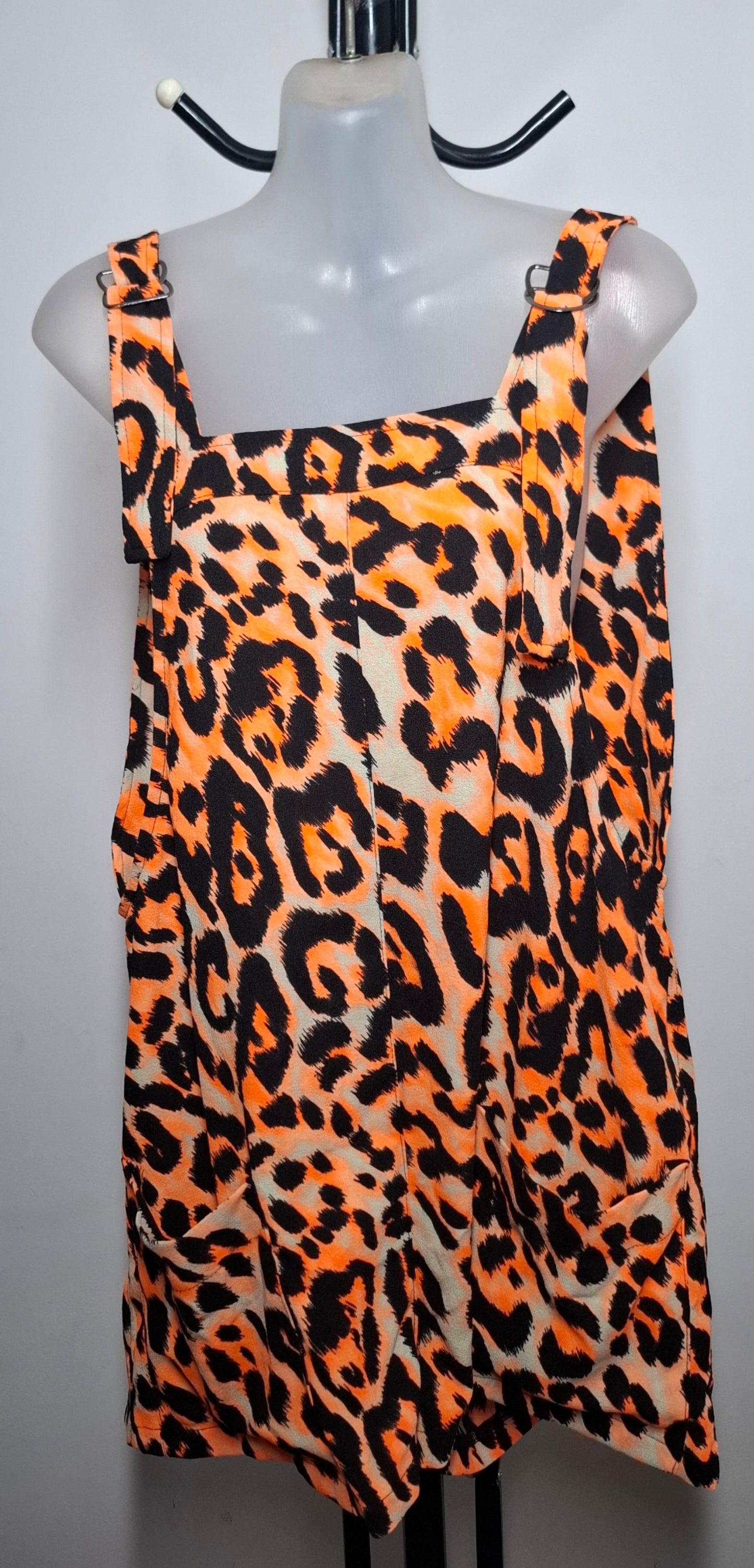 Size 10 - Orange Leopard Print Buckle Playsuit With Pockets