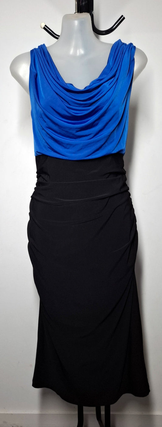 Size 14 - Black & Blue Stretchy Slinky Ruched Cowl Neck Strappy Back Dress