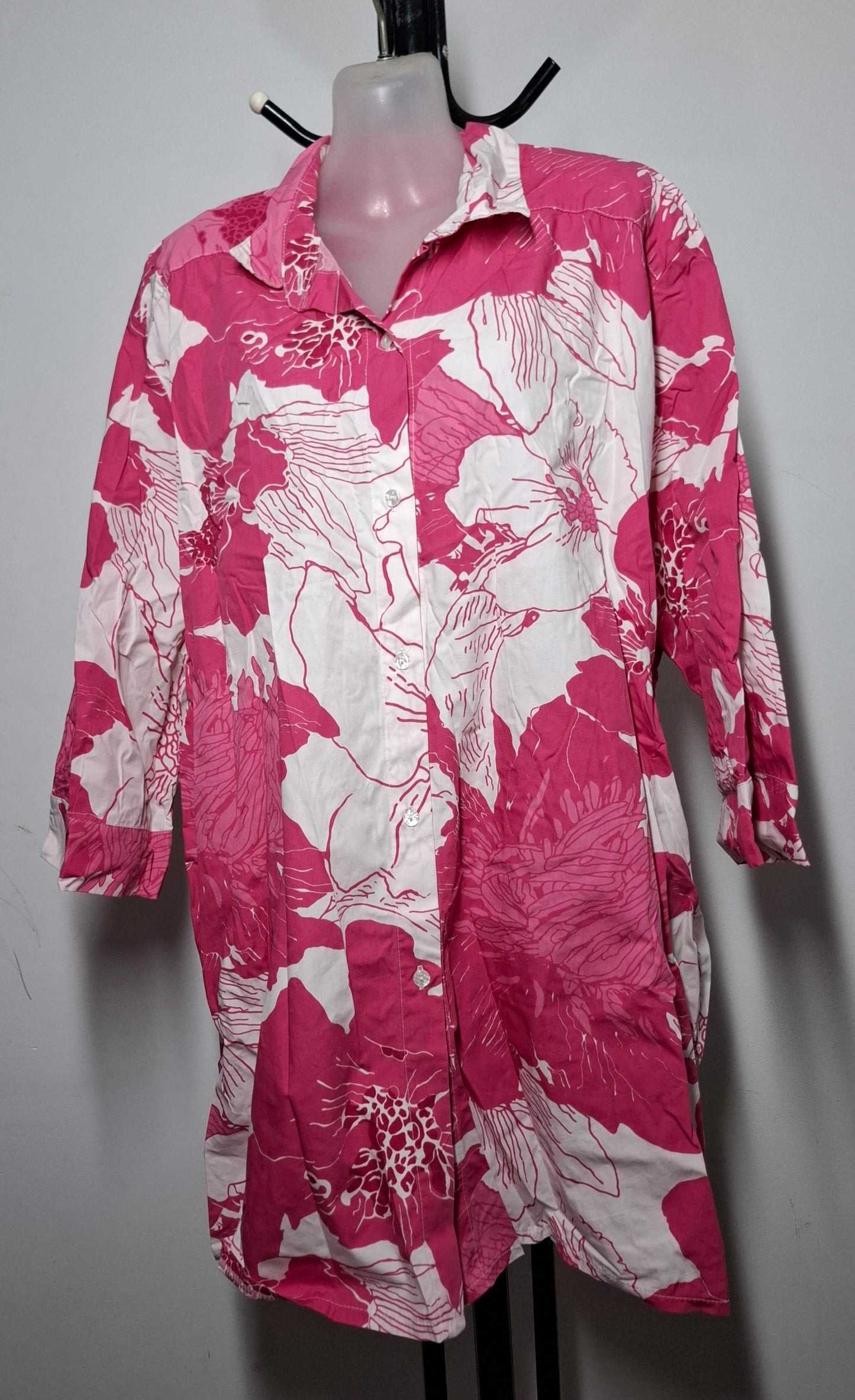Size 28 - Pure Cotton Pink & White Button Up Shirt With Sleeves