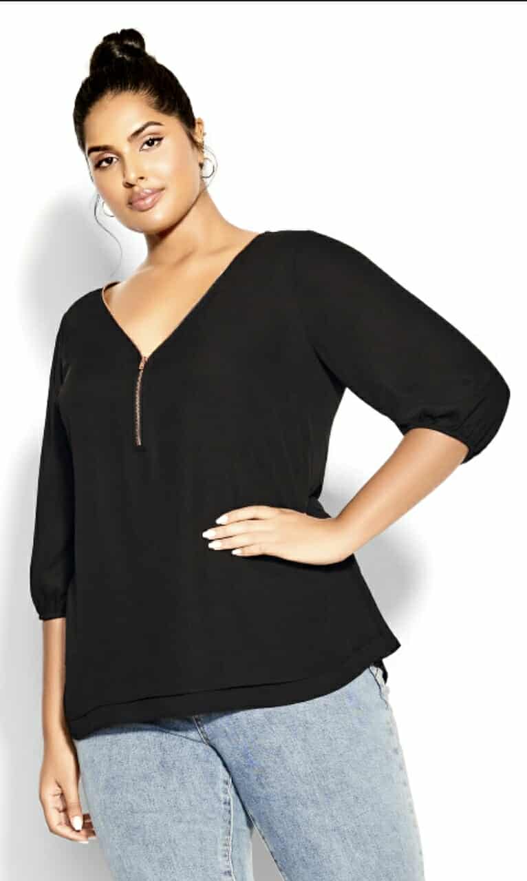 City Chic Small - Black Sexy Fling Zip Top With Sleeves