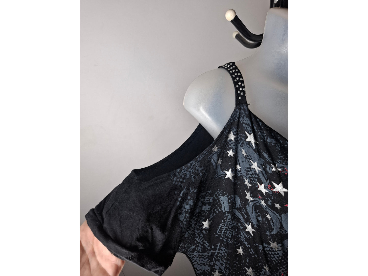 City Chic Small - Black Punk Rock Cold Shoulder Top