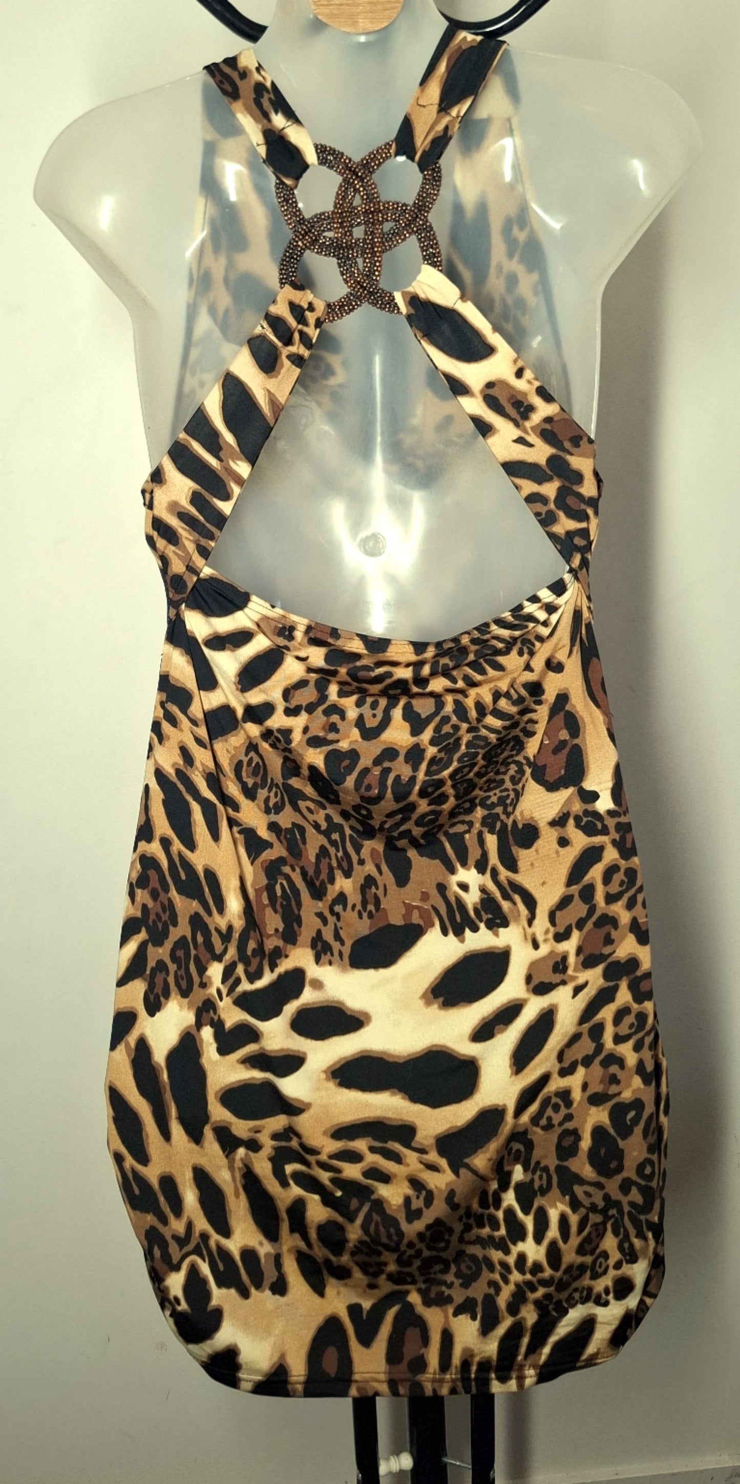 Size 10 - Stretchy Leopard Print Cowl Neck Dress