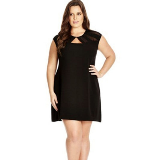 City Chic XS -  Black Mesh Insert Keyhole Stretchy Dress