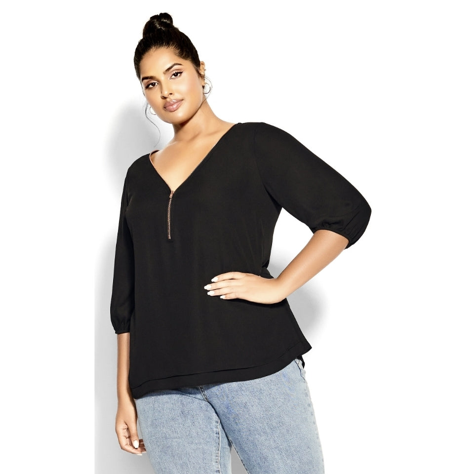 City Chic Small - Pink Sexy Elbow Fling Zip Top With Sleeves