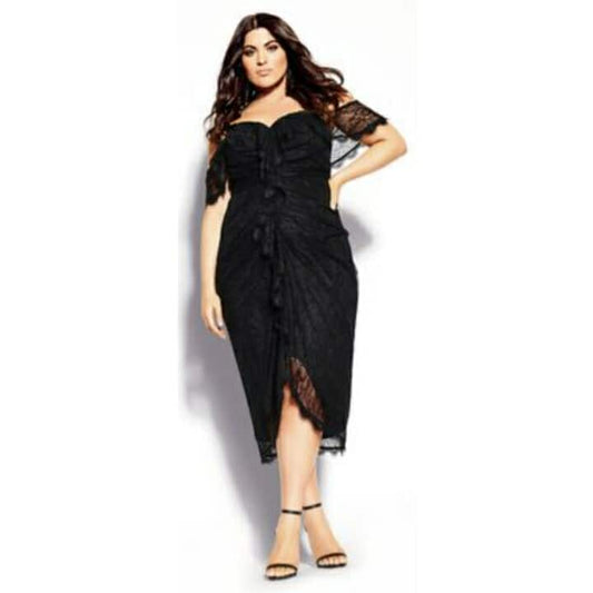 City Chic Small - Black Lace Off Shoulder Dress - Brand New With Tags