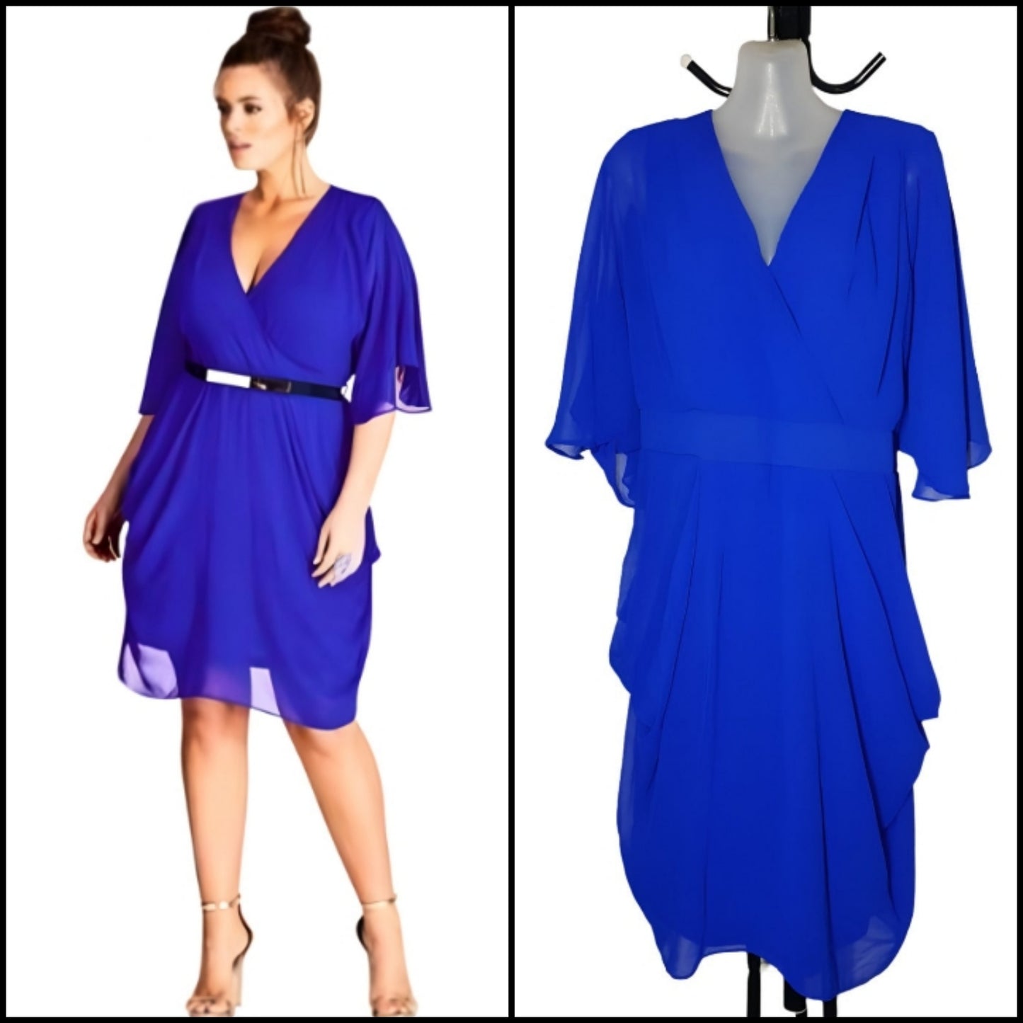 City Chic Medium - Blue Chiffon Faux Wrap Dress