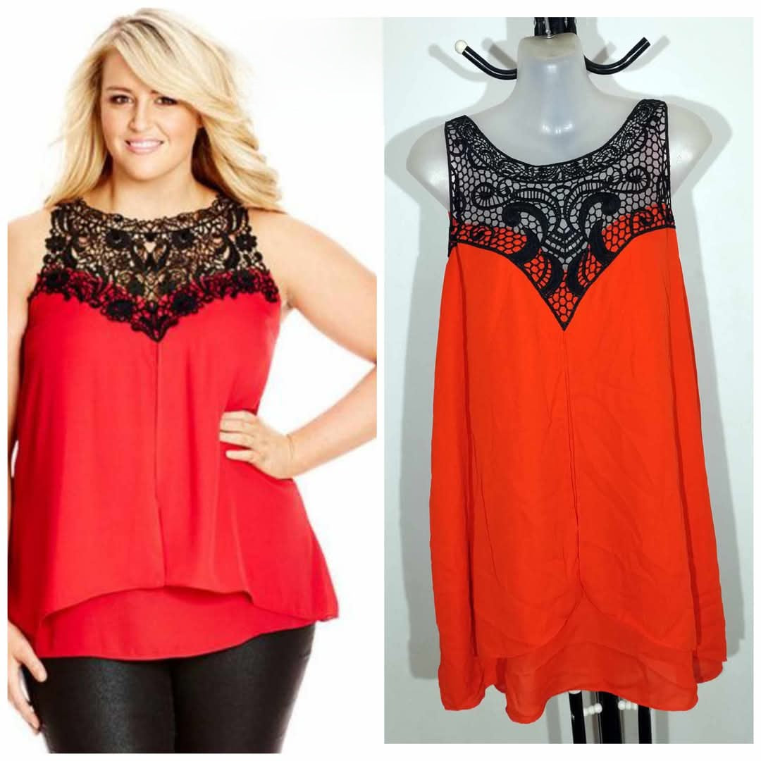 City Chic Large - Layered Lace Motif Top