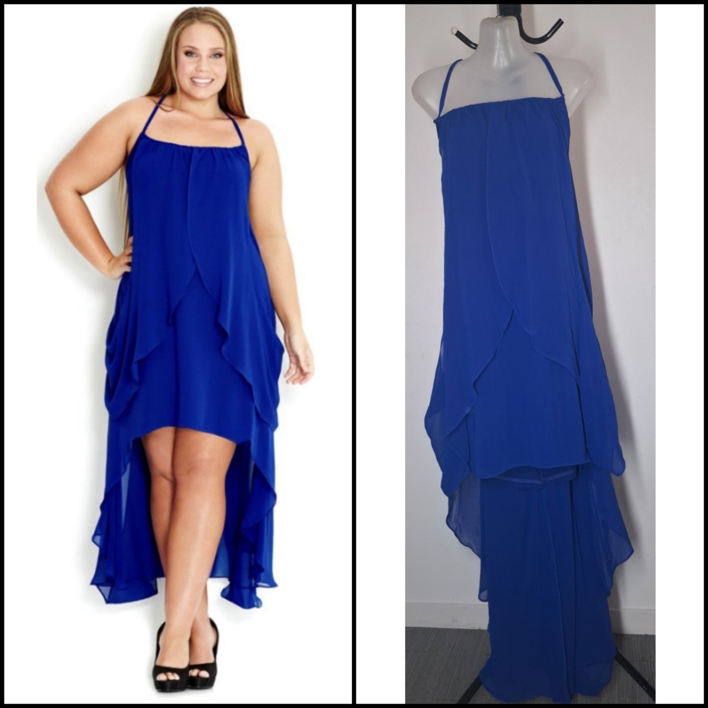 City Chic Medium - Blue Chiffon Overlay Hi-Lo Halter Dress