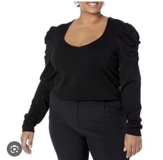 City Chic XL - Stretchy Black Ruched Shoulder Long Sleeved Top