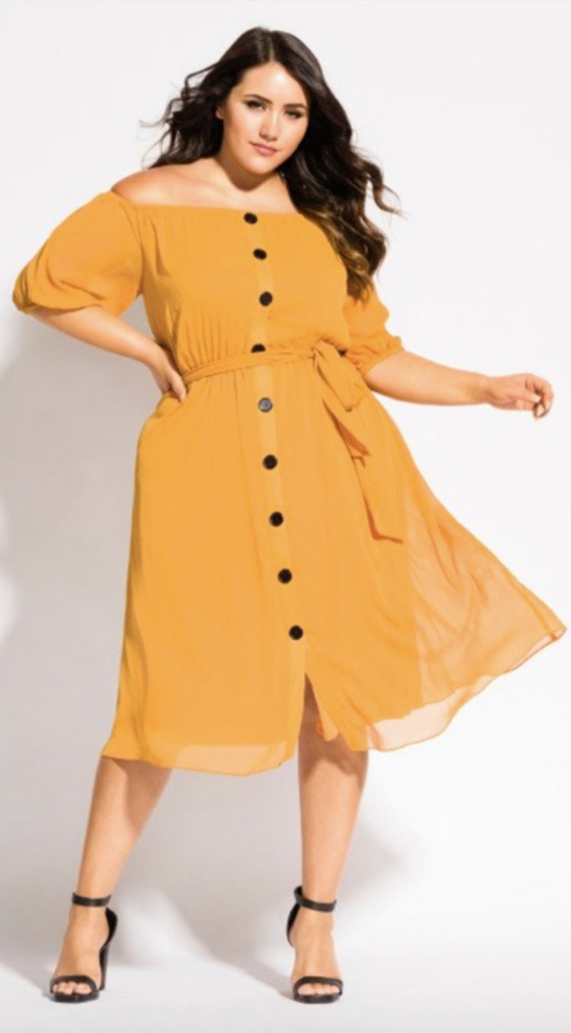 City Chic XS - Mustard Off Shoulder Dress