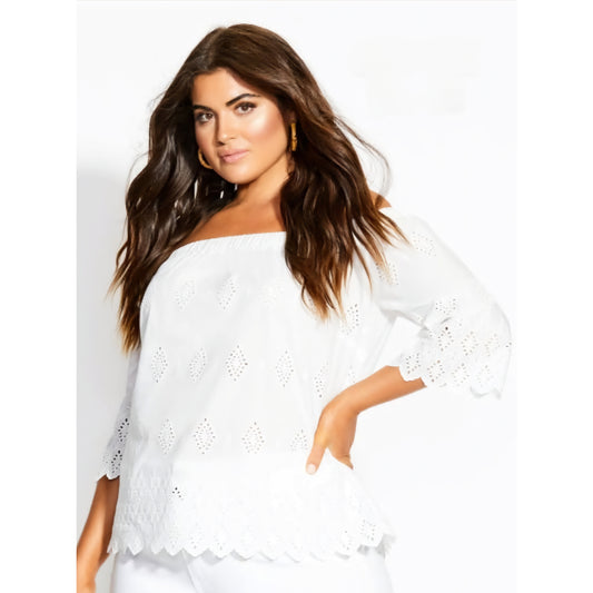 City Chic Medium - White Off Shoulder Top With Sleeves