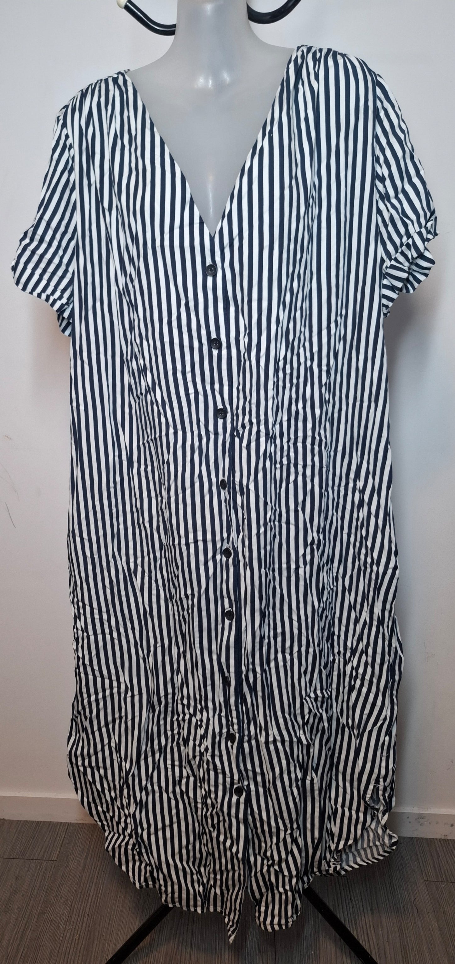 Size 20 - Navy Striped Button Up Dress