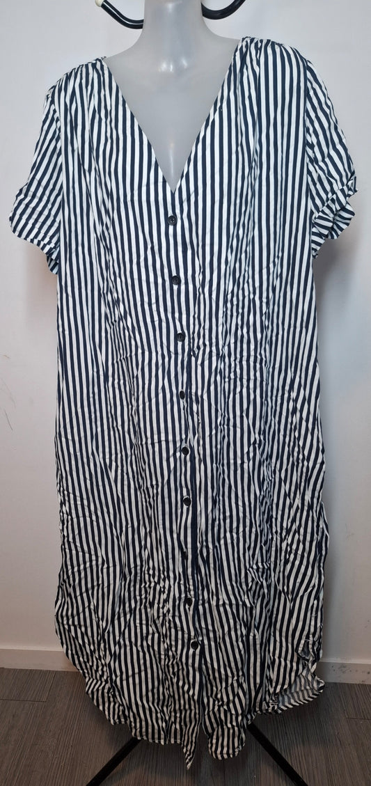 Size 20 - Navy Striped Button Up Dress
