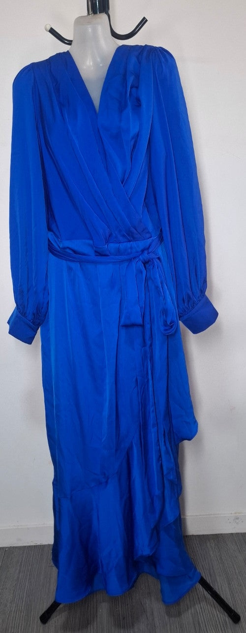City Chic XS - Blue Faux Wrap Dress With Sleeves & Tie