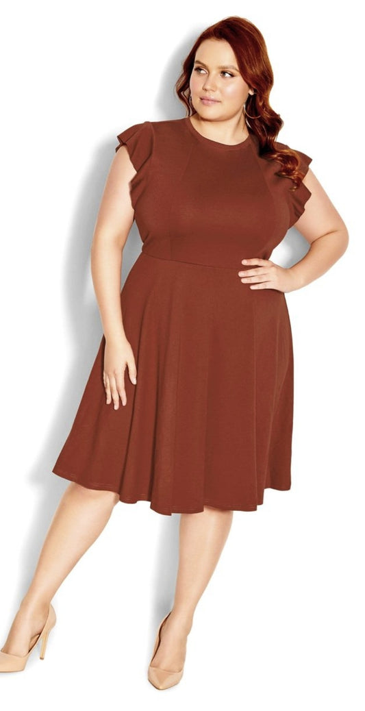 City Chic Medium - Frill Sleeve Dress