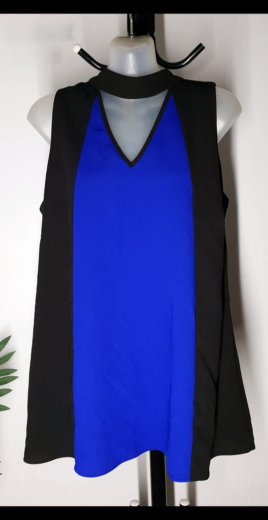 City Chic XS - Black & Blue Choker Peekaboo Top