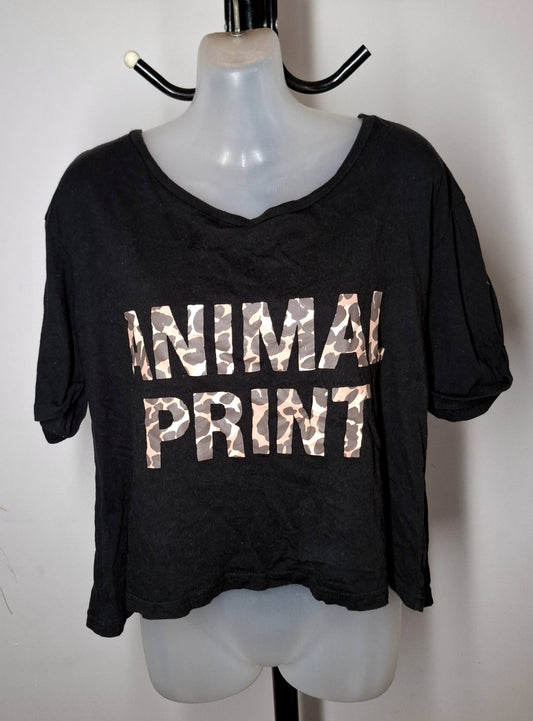 Size 14 - Black 'Animal Print' Cropped Top