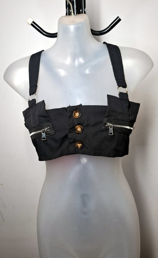 Size 10 - Black Button Up Crop Top - Brand New With Tags