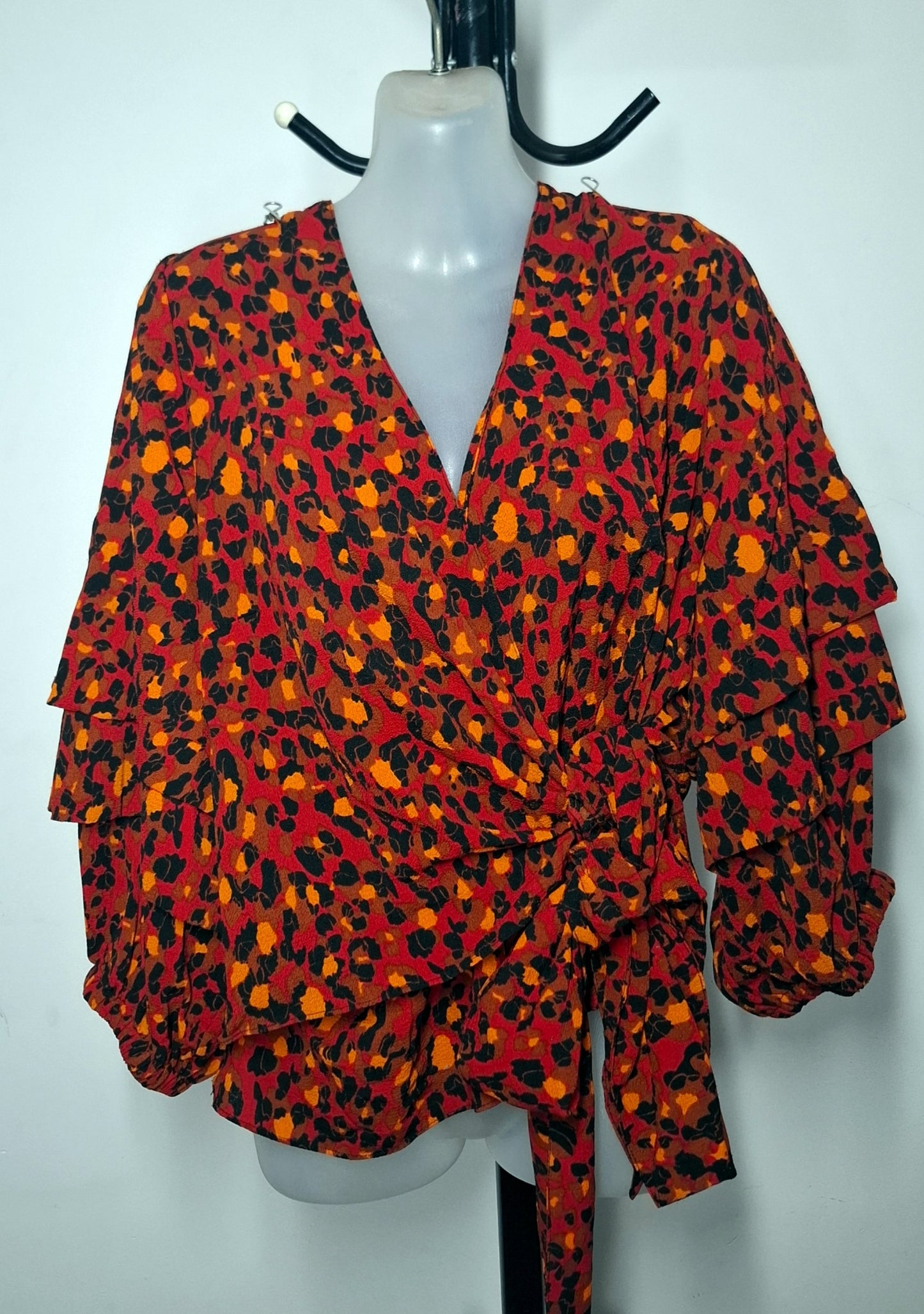City Chic XS - Leopard Print Ruffle Sleeve Wrap Top