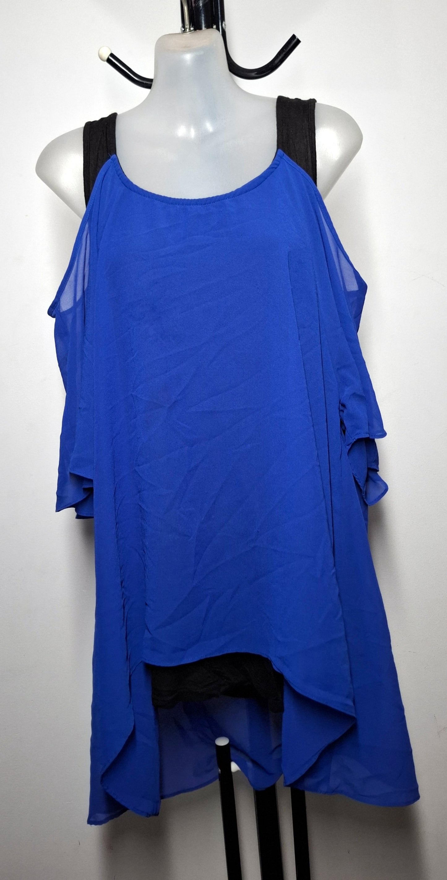 Size 14 - Blue Chiffon Cold Shoulder Hi-Lo Tunic Top
