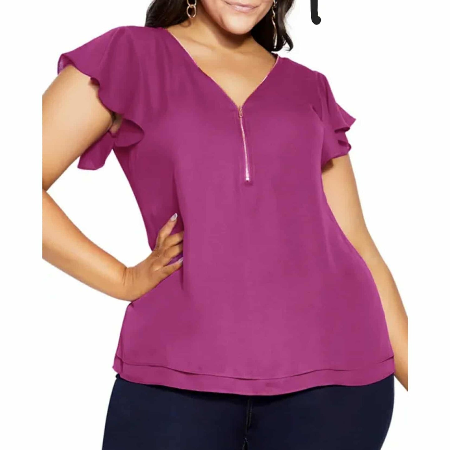 City Chic XS - YELLOW Frill Sleeve Zip Top