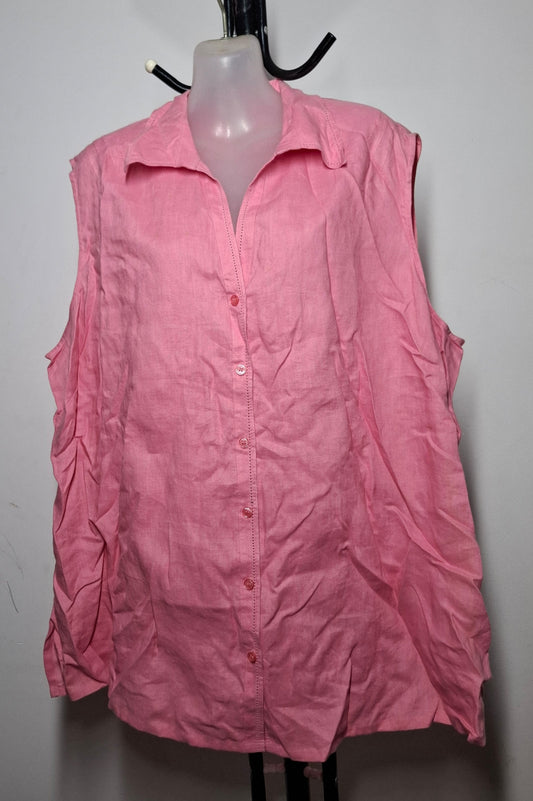 Size 26 - Pink Pure Linen Button Up Collared Top - Brand New With Tags