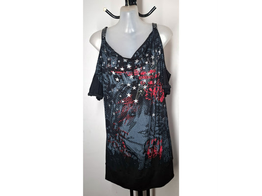 City Chic Small - Black Punk Rock Cold Shoulder Top