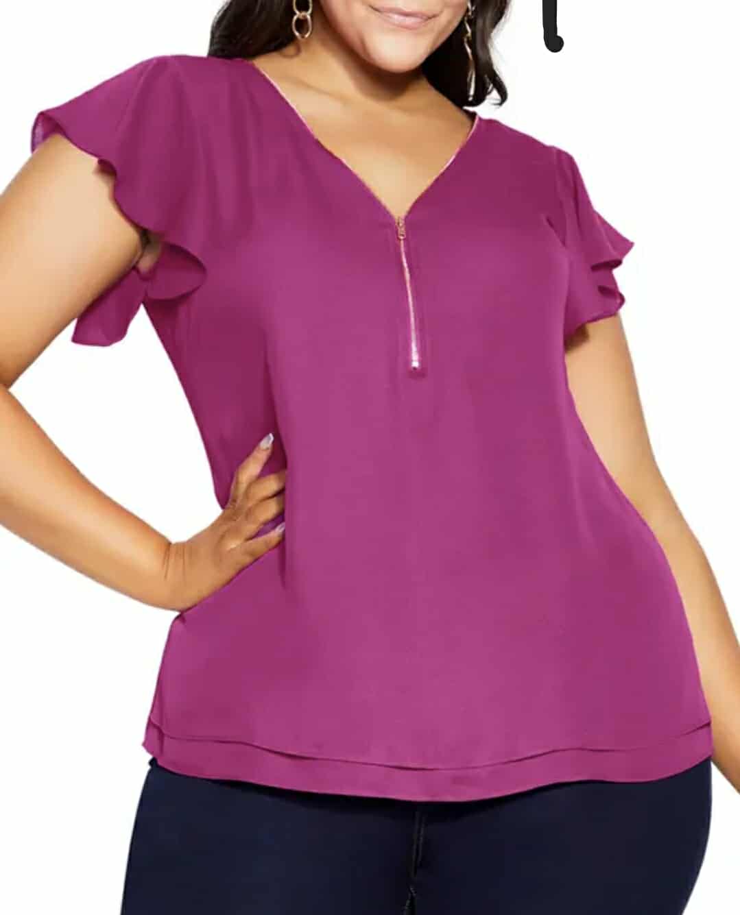City Chic XS - YELLOW Frill Sleeve Zip Top
