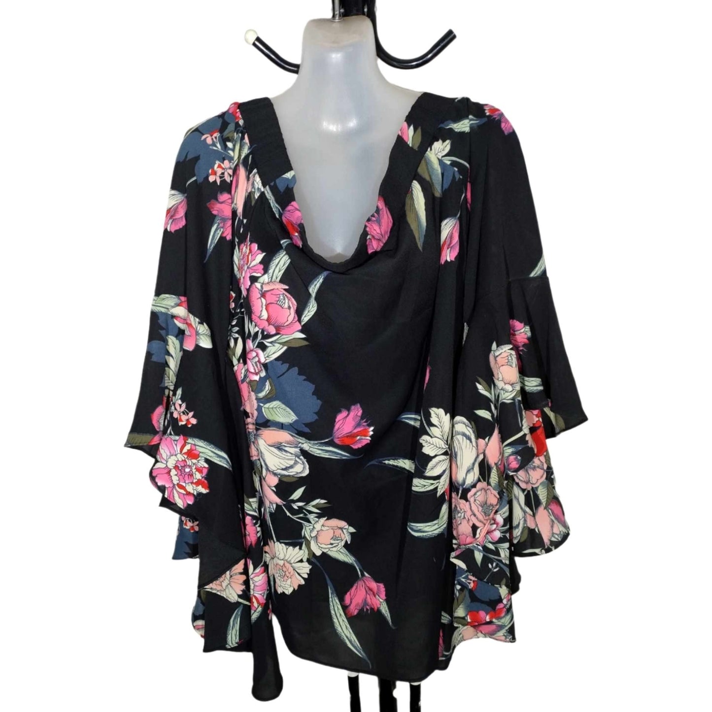 City Chic Medium - Misty Floral Romantic Exaggerated Sleeve Off Shoulder Top