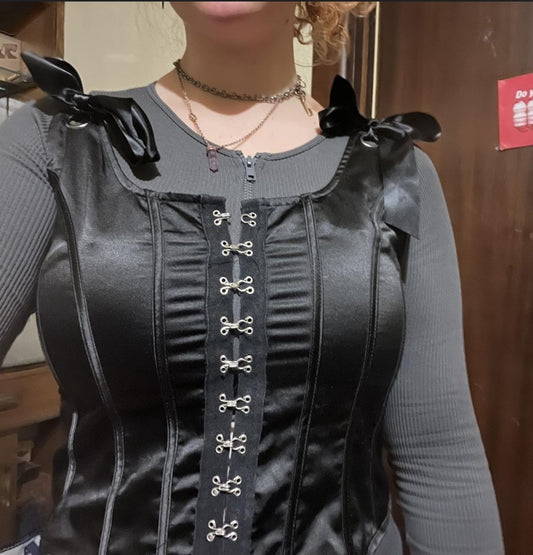 Size 20 - Black Friday Black Ribbon Tie Up Corset Top - Brand New With Tags