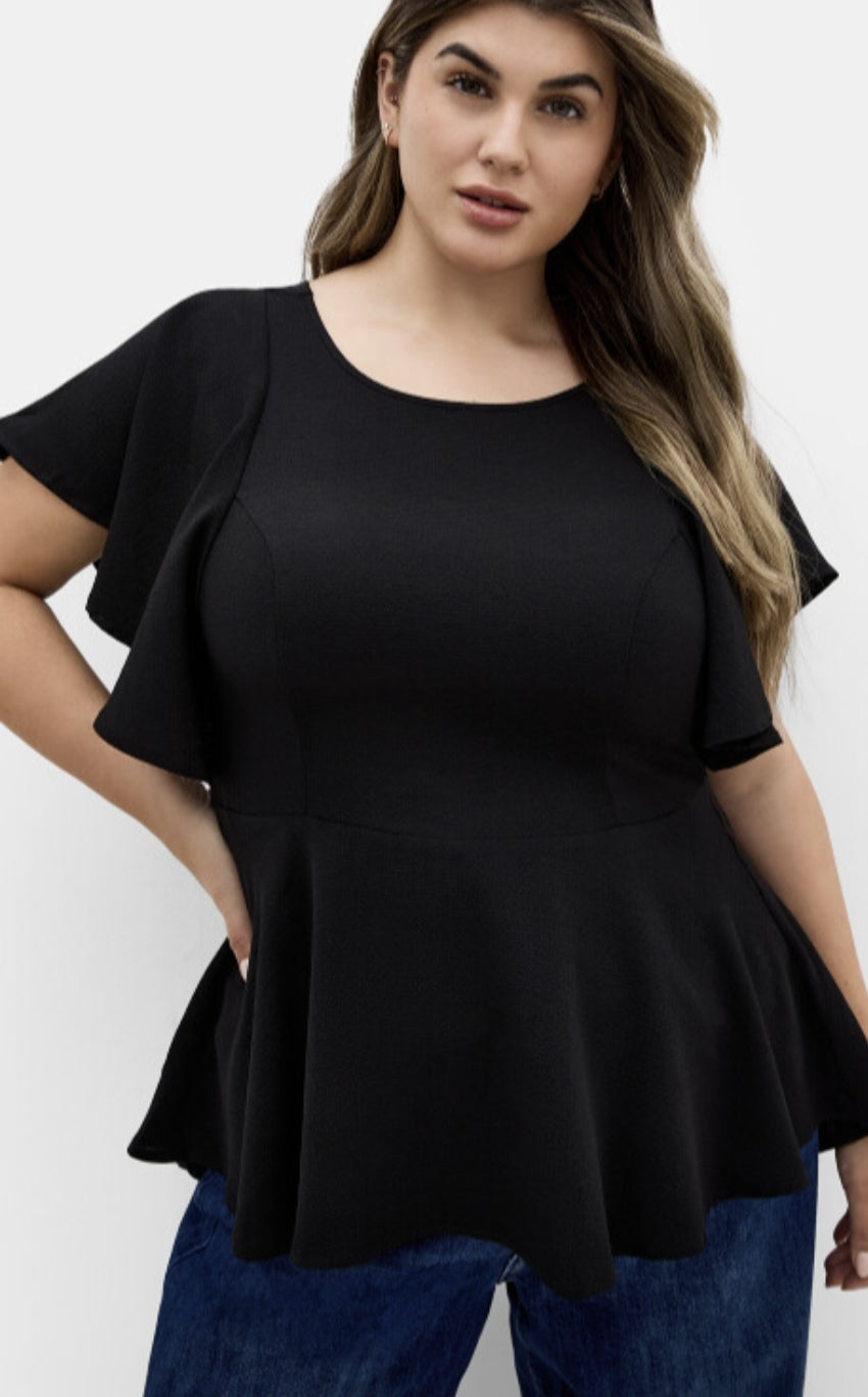 City Chic XXL - Black Floral Peplum Top