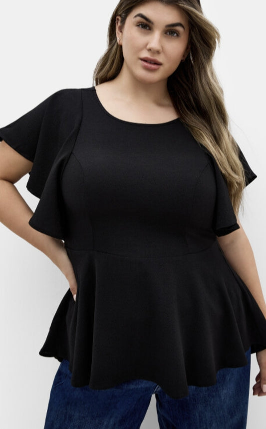City Chic XXL - Black Floral Peplum Top