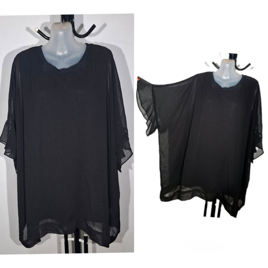 City Chic XL - Black Chiffon Overlay Top