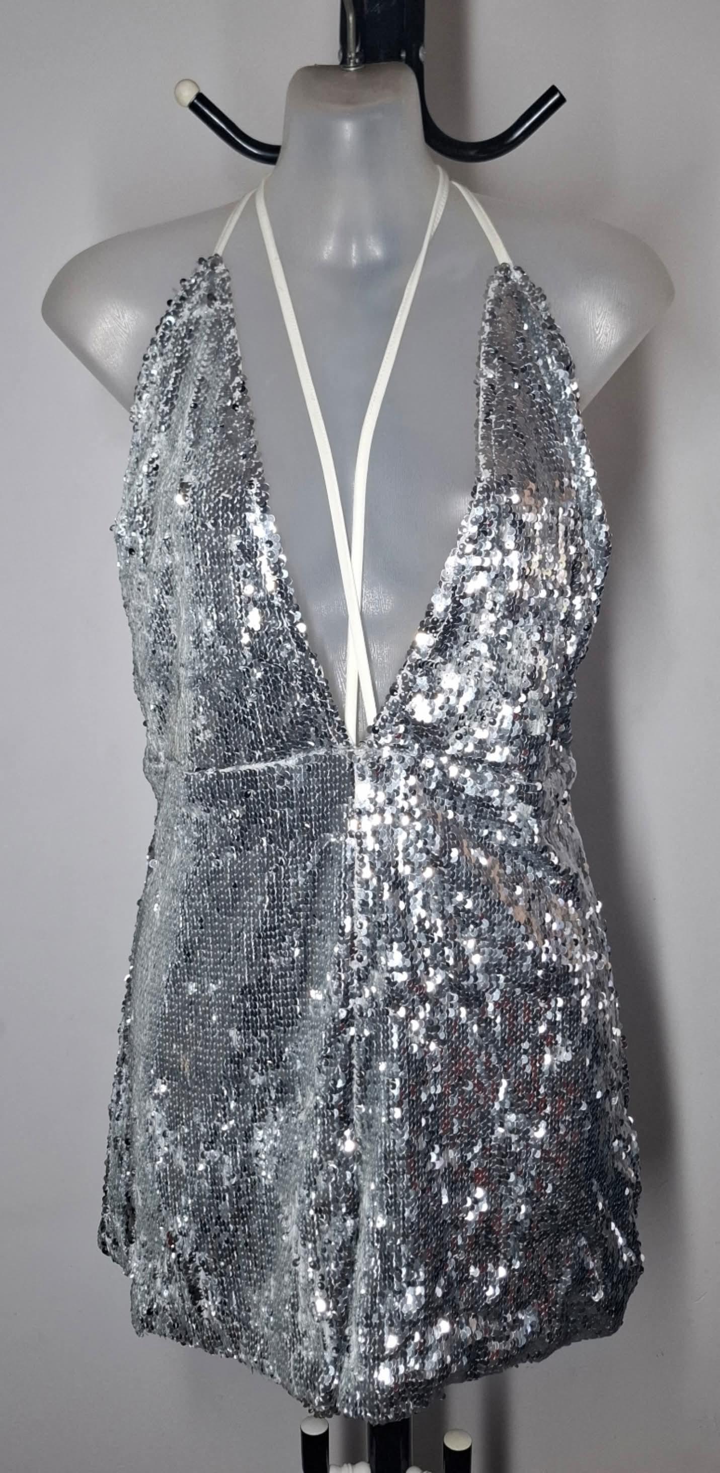 Size 14 - Pretty Little Thing Silver Sequin Strappy Playsuit