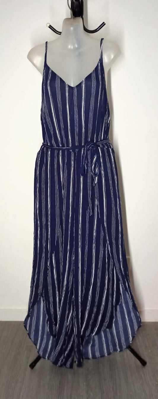 Size 18 - Navy Striped Jumpsuit With Tie