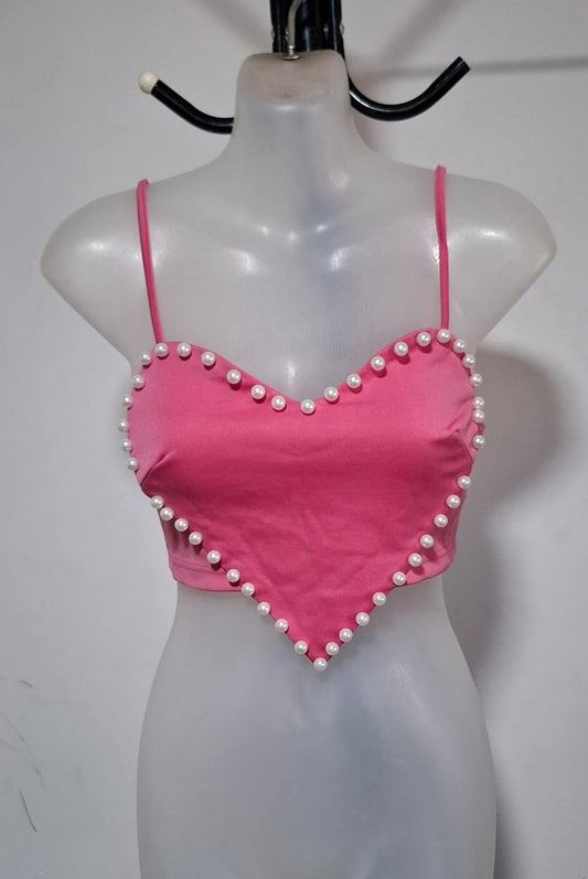Size 8 - Pink Pearl Love Heart Cropped Top - Brand New With Tags