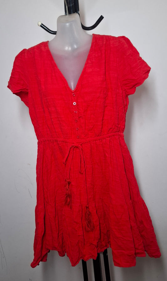 Size 14 - Red Tiered Babydoll Dress With Elastic Drawstring Waist
