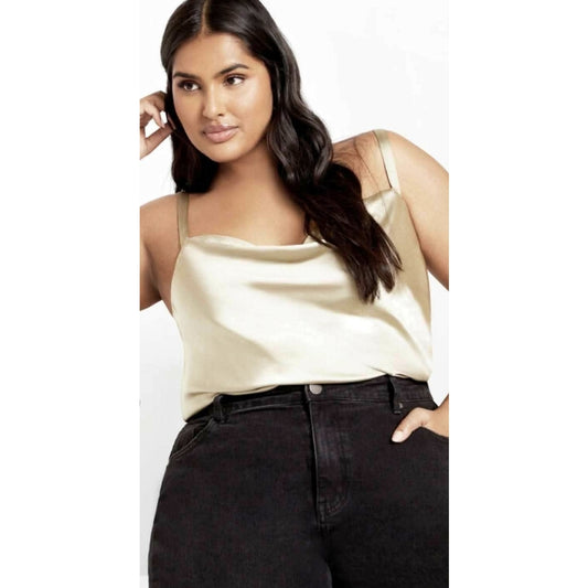 City Chic Medium - Satin Cowl Neck Cami Top With Adjustable Straps