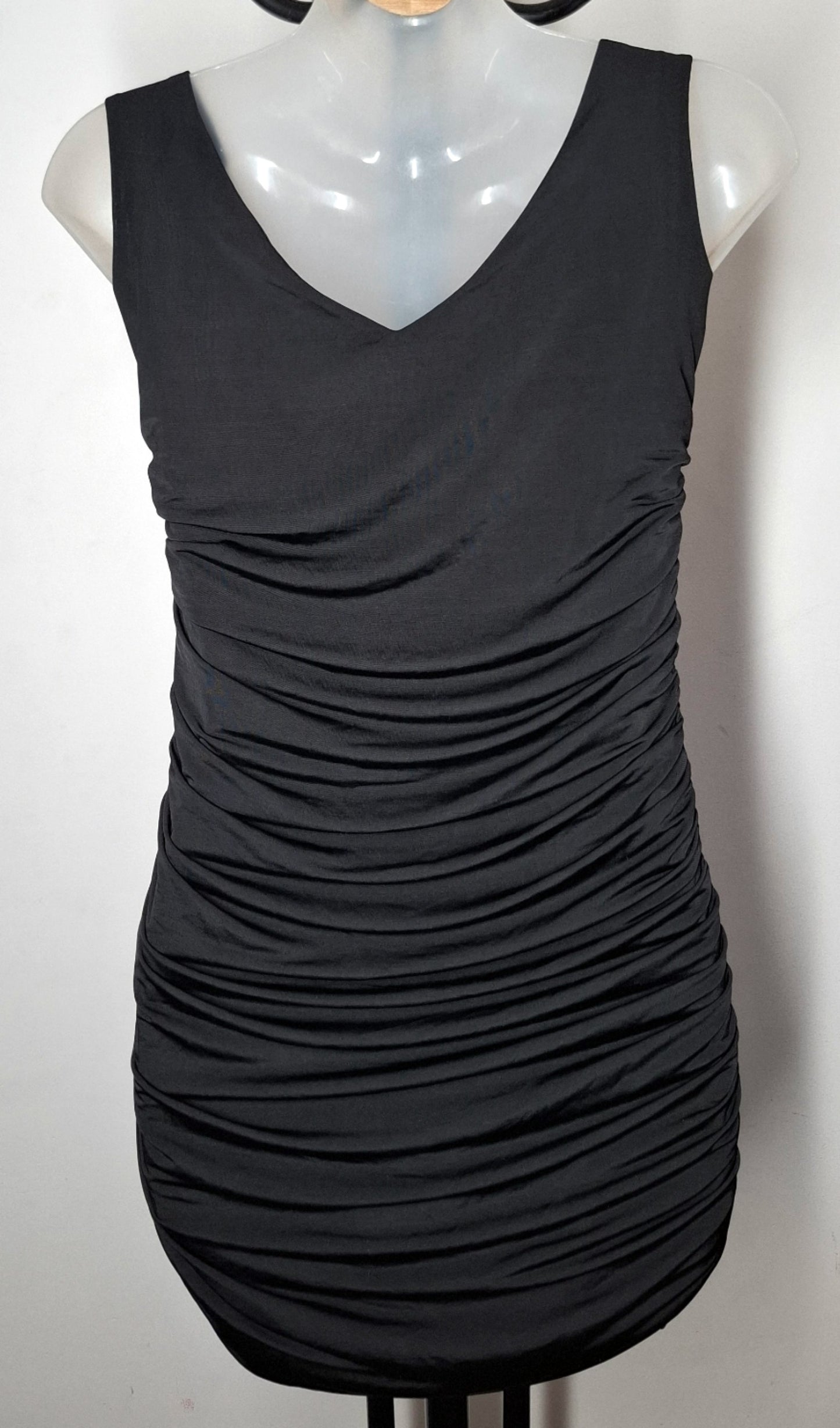 Size 10 - Embellished Slinky Ruched Leopard Print & Black Dress