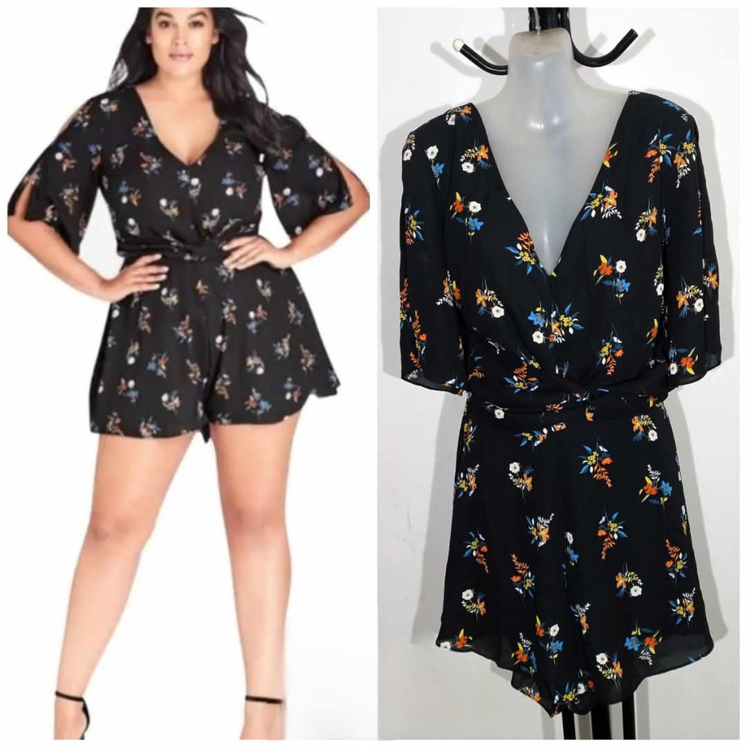 City Chic XS - Floral Twist Front Playsuit