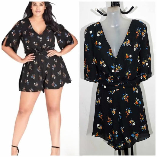 City Chic XS - Floral Twist Front Playsuit