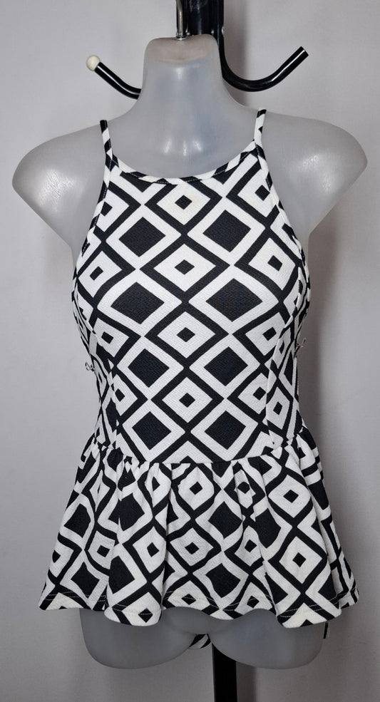 Size 12 - Black & White Peplum Top