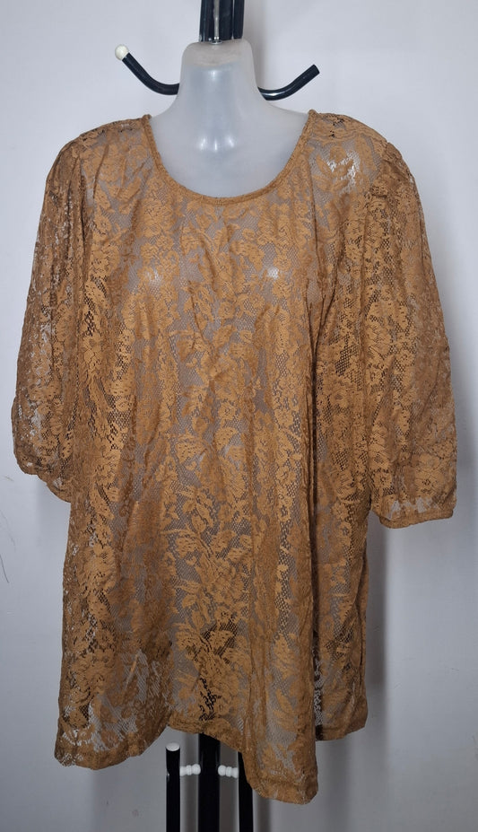 City Chic Large - Gold Sheer Lace Top With Sleeves