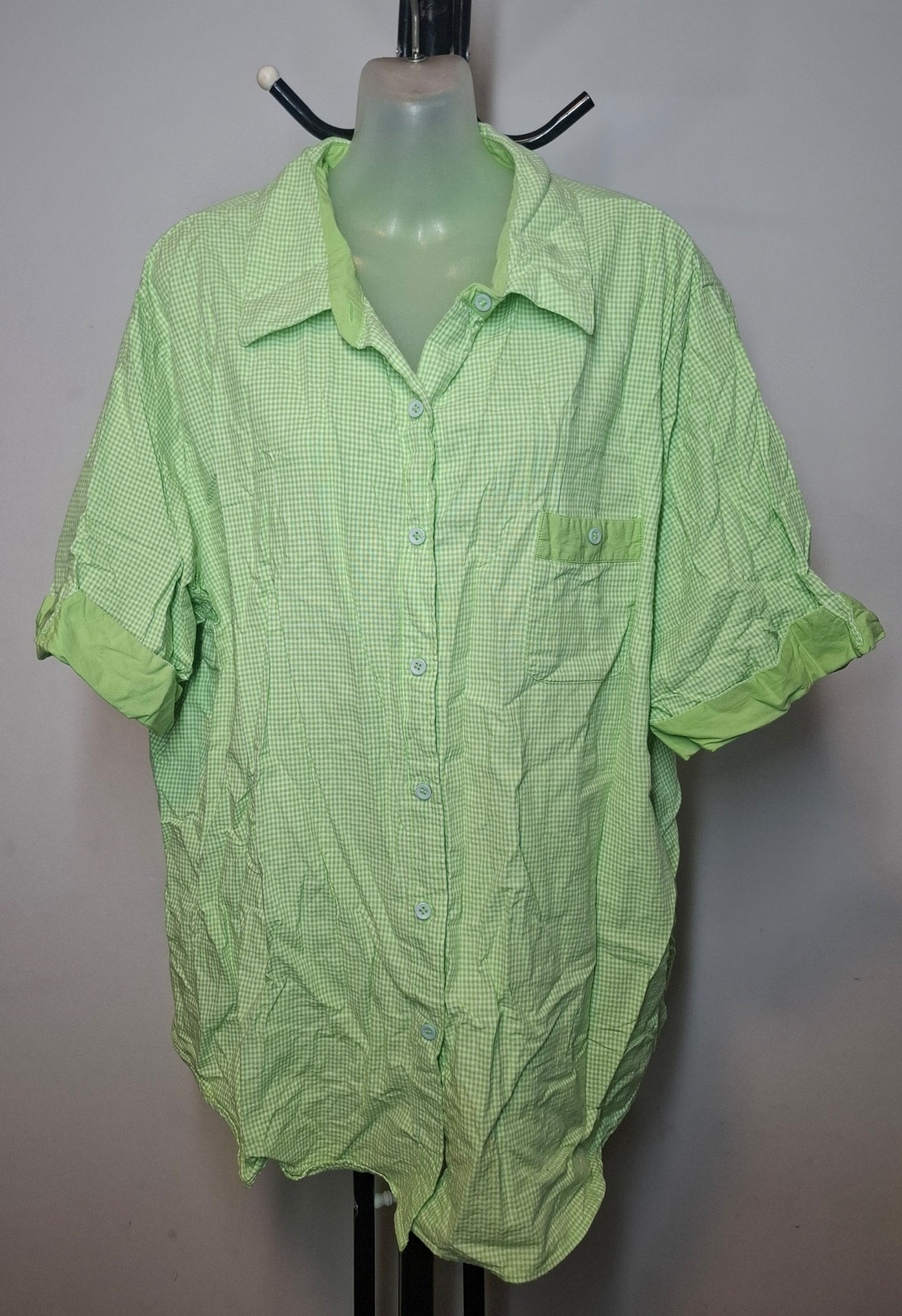 Size 26 - Green Cotton Button Up Collared Blouse Top