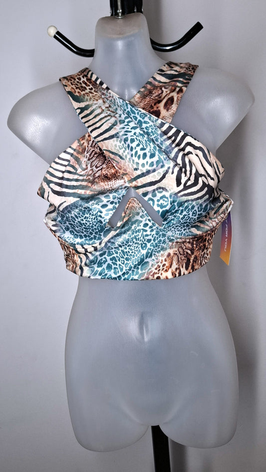 Size 8 - Animal Print Peekaboo Cross Over Top - Brand New With Tags